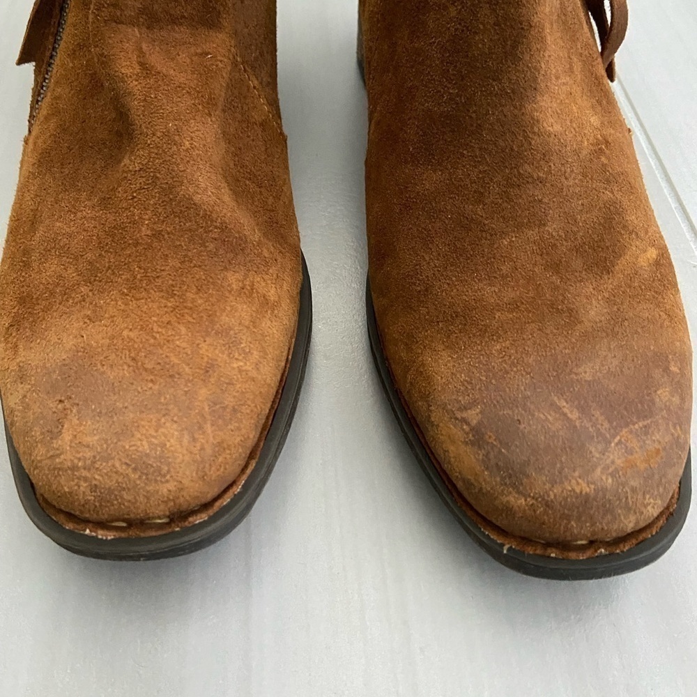 New Born Montoro Distressed Ankle Bootie in Cognac Brown size 10 stacked heel - Picture 6 of 10